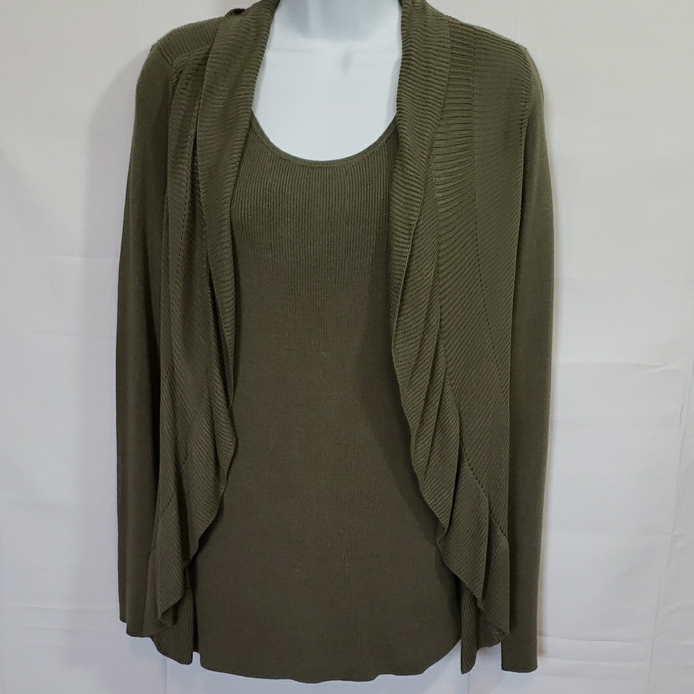 Chico's Olive Green Cardigan Lightweight Knit Sweater Set